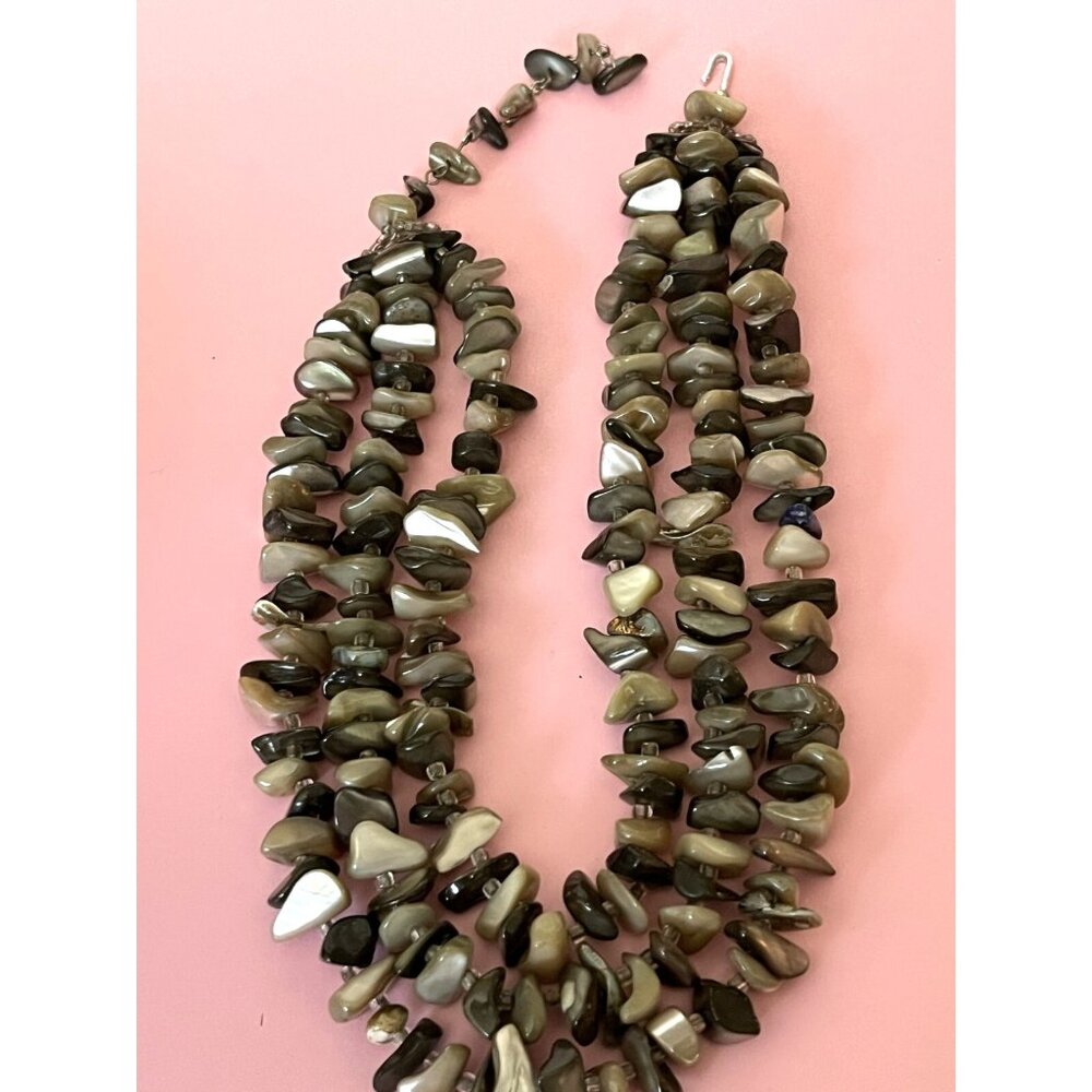 Multi-Strand Chunky Brown & Beige Stone Chip Necklace